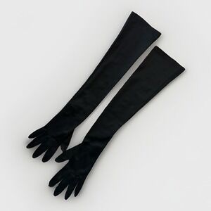 Vintage Kayser Black Opera Gloves Long Nylon Pearl Button Formal Evening 21.5"